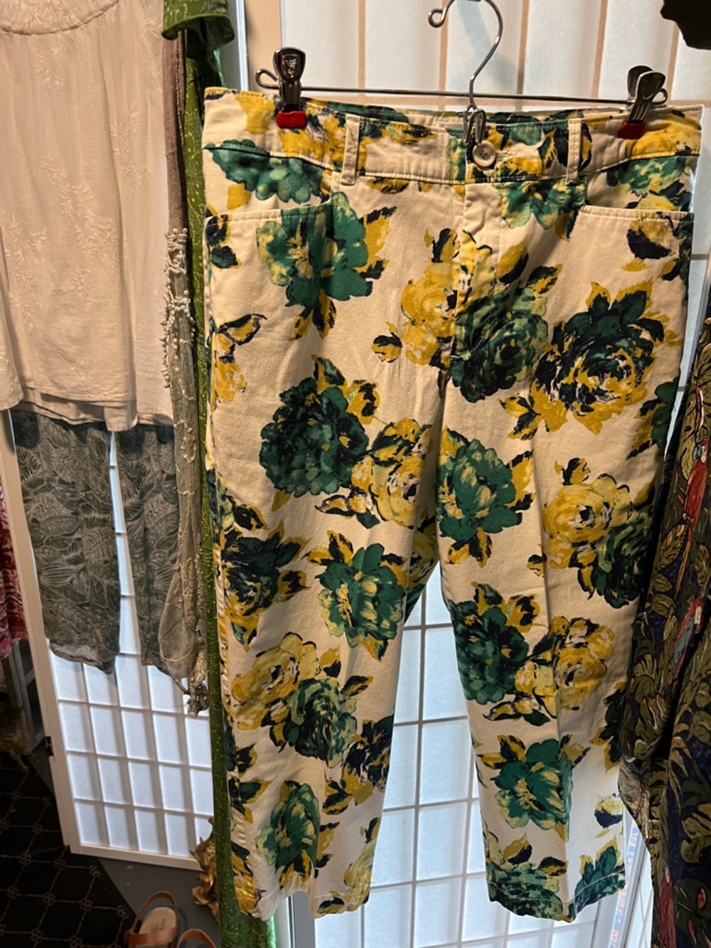 Mustard Yellow Button-Up Shirt, Green Tee & flower print pants bundle - Picture 6 of 7